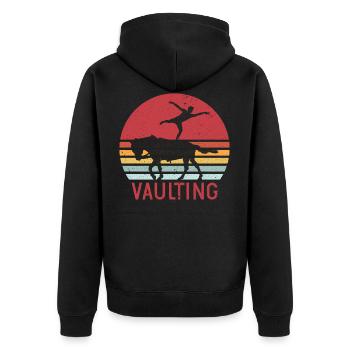 Voltigieren retro reiten Pferd Geschenk Volti - Unisex Premium Bio Zip Hoodie - Schwarz - Hinten - Nico (187cm)