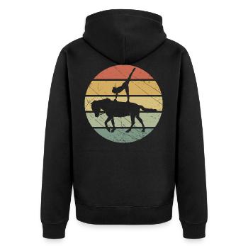Voltigieren retro reiten Pferd Geschenk Volti - Unisex Premium Bio Zip Hoodie - Schwarz - Hinten - Nico (187cm)