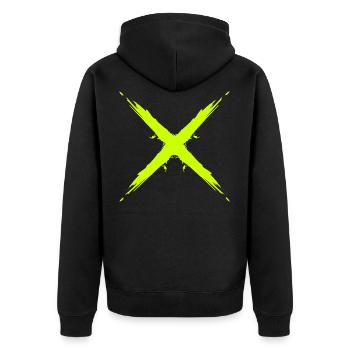 Kreuz Design Vektor Gelb - Unisex Premium Bio Zip Hoodie - Schwarz - Hinten - Nico (187cm)
