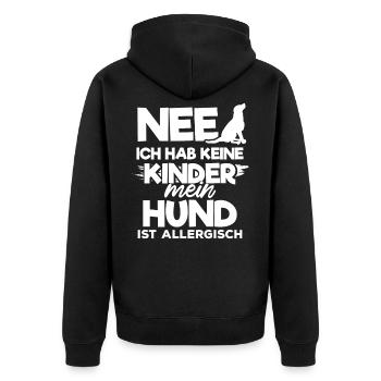Nee ich habe keine Kinder Hund ist allergisch - Unisex Premium Bio Zip Hoodie - Schwarz - Hinten - Nico (187cm)