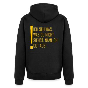 I look good saying in yellow - Unisex Premium Organic Zip Hoodie - black - Back - Nico (187cm)