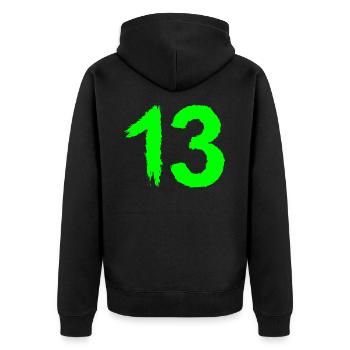 Zahl 13 Lieblingszahl Bürste - Unisex Premium Bio Zip Hoodie - Schwarz - Hinten - Nico (187cm)