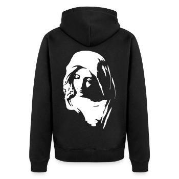 Maria - Unisex Premium Bio Zip Hoodie - Schwarz - Hinten - Nico (187cm)