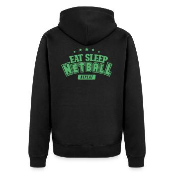 Netzball - Unisex Premium Bio Zip Hoodie - Schwarz - Hinten - Nico (187cm)