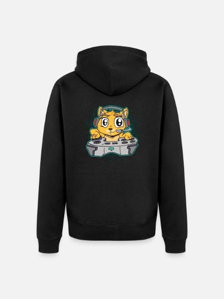 Gaming Katze Gamer Controller Kater - Unisex Premium Bio Zip Hoodie - Schwarz