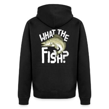 What the Fish Fisch Shirt Angeln - Unisex Premium Bio Zip Hoodie - Schwarz - Hinten - Nico (187cm)