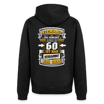 60. Geburtstag lustiger Spruch - Unisex Premium Bio Zip Hoodie - Schwarz - Hinten - Nico (187cm)