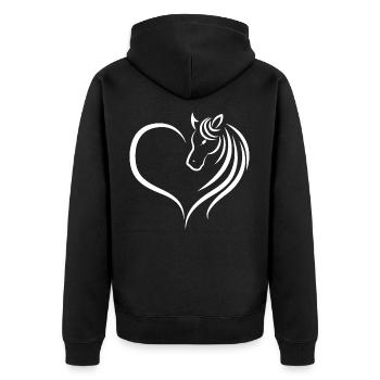 Pferde Liebe Herz - Unisex Premium Bio Zip Hoodie - Schwarz - Hinten - Nico (187cm)