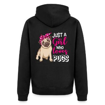 Pug Mops Mädchen - Unisex Premium Bio Zip Hoodie - Schwarz - Hinten - Nico (187cm)