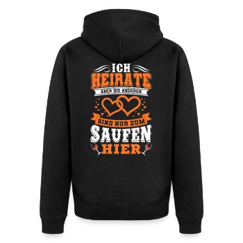 I marry but the other CREAM here only - Unisex Premium Organic Zip Hoodie - black - Back - Nico (187cm)