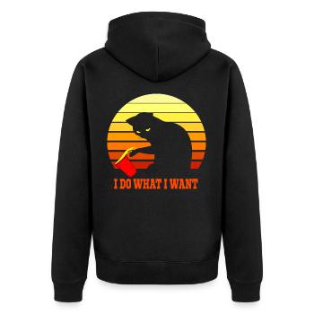 Katze lustiges I do what i want - Unisex Premium Bio Zip Hoodie - Schwarz - Hinten - Nico (187cm)
