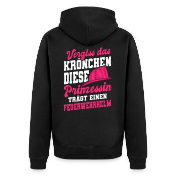 Vergiss Krönchen Prinzessin Feuerwehrhelm - Unisex Premium Bio Zip Hoodie - Schwarz - Hinten - Nico (187cm)