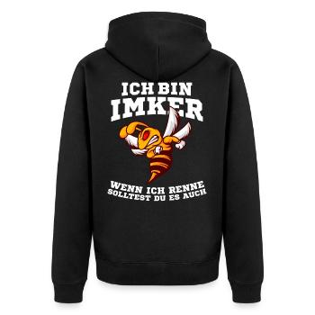 Ich bin Imker wenn ich renne solltest du es auch - Unisex Premium Bio Zip Hoodie - Schwarz - Hinten - Nico (187cm)