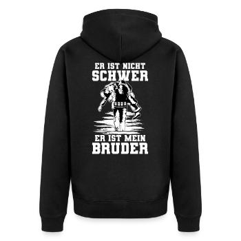 Soldat Bundeswehr - Er ist mein Bruder - Unisex Premium Bio Zip Hoodie - Schwarz - Hinten - Nico (187cm)