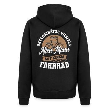 Unterschätze niemals einen alten Mann Fahrrad - Unisex Premium Bio Zip Hoodie - Schwarz - Hinten - Nico (187cm)