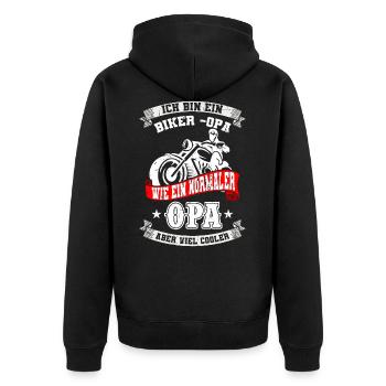 Biker Opa wie normaler Opa aber viel cooler - Unisex Premium Bio Zip Hoodie - Schwarz - Hinten - Nico (187cm)