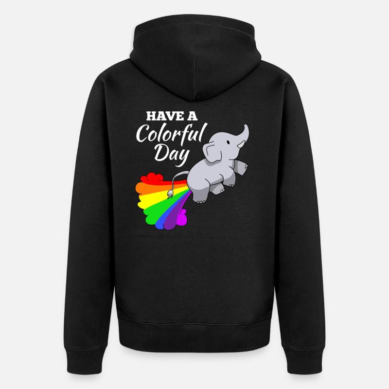 Éléphant blague illustration comique arc-en-ciel - Veste à capuche bio Premium Unisexe - noir