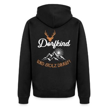 Dorfkind und stolz drauf lustige Sprüche Bayern - Unisex Premium Bio Zip Hoodie - Schwarz - Hinten - Nico (187cm)