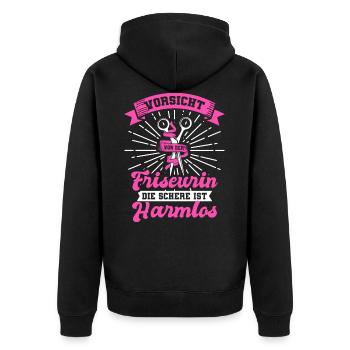 Friseurin Schere - Unisex Premium Bio Zip Hoodie - Schwarz - Hinten - Nico (187cm)