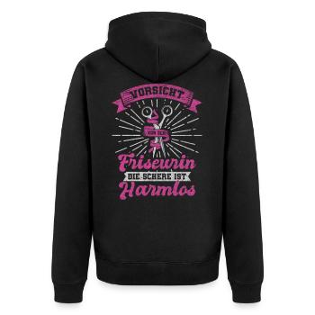 Friseurin Harmlos - Unisex Premium Bio Zip Hoodie - Schwarz - Hinten - Nico (187cm)