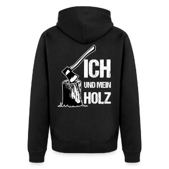 Ich und mein Holz Lustiges Holzfäller Axt Geschenk - Unisex Premium Bio Zip Hoodie - Schwarz - Hinten - Nico (187cm)