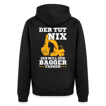 Der will nur Bagger fahren Baggerfahrer - Unisex Premium Bio Zip Hoodie - Schwarz - Hinten - Nico (187cm)