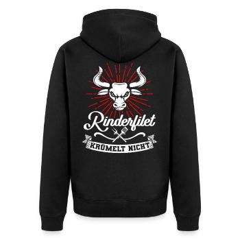 Rinderfilet krümelt nicht Grillen BBQ Grillmeister - Unisex Premium Bio Zip Hoodie - Schwarz - Hinten - Nico (187cm)