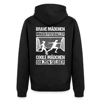 Brave Mädchen Fussball Tochter Fußballerin lustig - Unisex Premium Bio Zip Hoodie - Schwarz - Hinten - Nico (187cm)