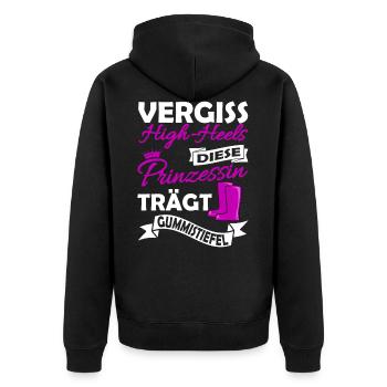 Landwirtin Spruch - Prinzessin Gummistiefel - Unisex Premium Bio Zip Hoodie - Schwarz - Hinten - Nico (187cm)