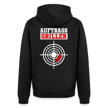 "Auftragsgriller" grillen lustiger Grillspruch - Unisex Premium Bio Zip Hoodie - Schwarz - Hinten - Nico (187cm)