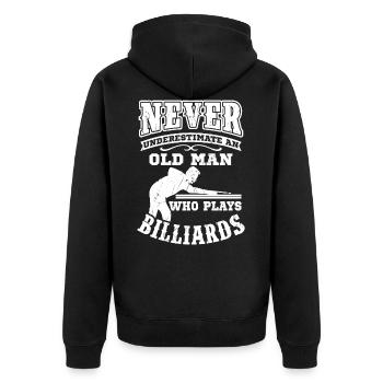 Ne sous-estimez jamais un vieil homme de billard - Veste à capuche bio Premium Unisexe - noir - Dos - Nico (187cm)