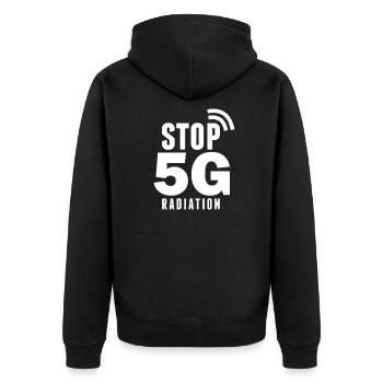 5G Gegner Anti Strahlung 5G - Unisex Premium Bio Zip Hoodie - Schwarz - Hinten - Nico (187cm)