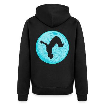 Parkour Freerunning Backflip Akrobat Freestyle - Unisex Premium Bio Zip Hoodie - Schwarz - Hinten - Nico (187cm)