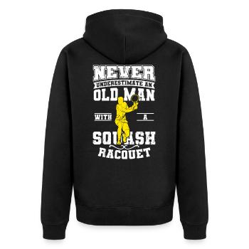 Squash Spieler Alter Mann - Unisex Premium Bio Zip Hoodie - Schwarz - Hinten - Nico (187cm)