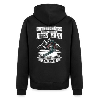 Unterschätze niemals einen alten Mann auf Skiern - Unisex Premium Bio Zip Hoodie - Schwarz - Hinten - Nico (187cm)
