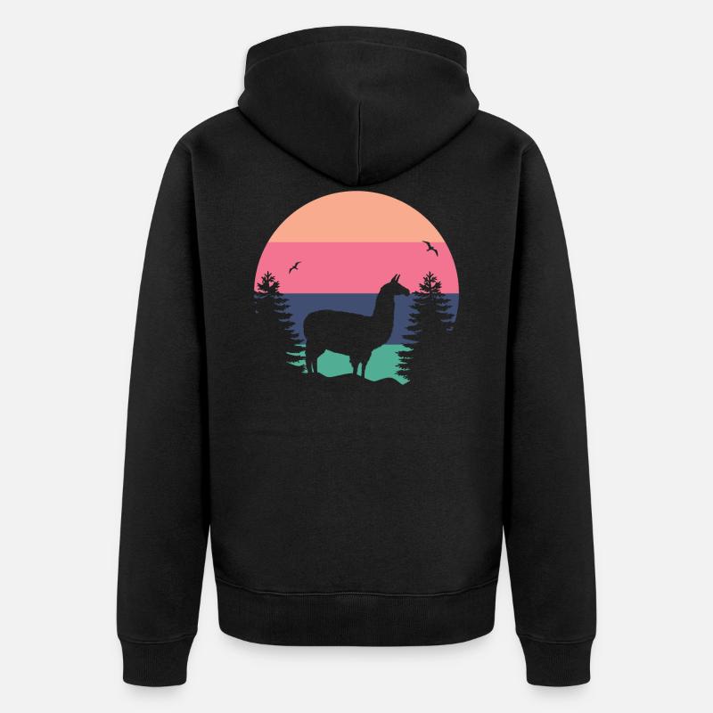 Drôle de lama coucher de soleil alpaga lama vintage - Veste à capuche bio Premium Unisexe - noir