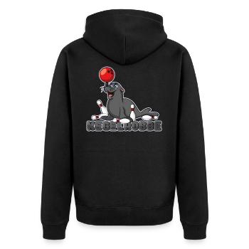 Kegelrobbe Robbe Bowling Kegeln Wortspiel - Unisex Premium Bio Zip Hoodie - Schwarz - Hinten - Nico (187cm)