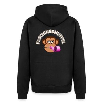 Faschingsmuffel | Affe mit Tröte - Unisex Premium Bio Zip Hoodie - Schwarz - Hinten - Nico (187cm)