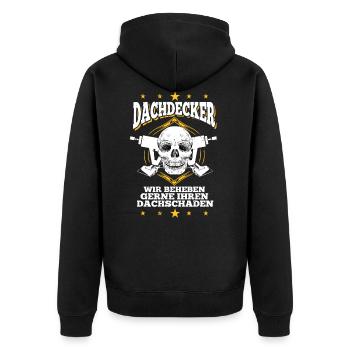 Dachdecker Dachdecker Dachdecker Dachdecker - Unisex Premium Bio Zip Hoodie - Schwarz - Hinten - Nico (187cm)
