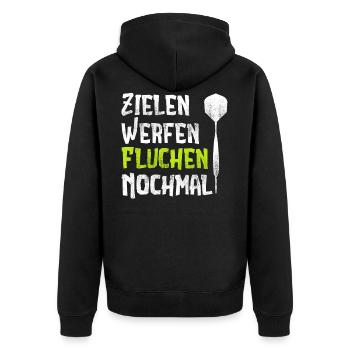 Zielen Werfen Fluchen Nochmal Lustiges Dart - Unisex Premium Bio Zip Hoodie - Schwarz - Hinten - Nico (187cm)