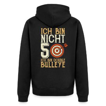 Ich bin nicht 50 ich bin double bullseye - Unisex Premium Bio Zip Hoodie - Schwarz - Hinten - Nico (187cm)