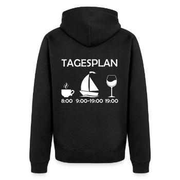 Segeln Tagesplan Kaffee Segelschiff Wein - Unisex Premium Bio Zip Hoodie - Schwarz - Hinten - Nico (187cm)