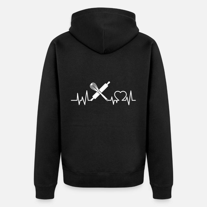 Bäcker Bäckerin Herzschlag Geschenkidee - Unisex Premium Bio Zip Hoodie - Schwarz
