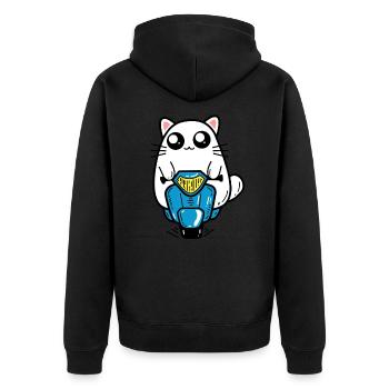 Katze Motorroller - Unisex Premium Bio Zip Hoodie - Schwarz - Hinten - Nico (187cm)