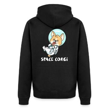 Space Corgi - Unisex Premium Bio Zip Hoodie - Schwarz - Hinten - Nico (187cm)