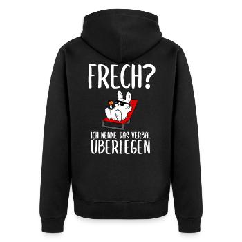 Frech? Ich nenne das verbal überlegen - Unisex Premium Bio Zip Hoodie - Schwarz - Hinten - Nico (187cm)