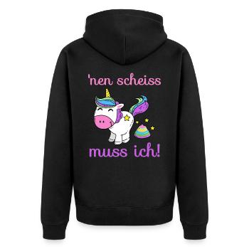 Einhorn - 'nen scheiss muss ich! - Unisex Premium Bio Zip Hoodie - Schwarz - Hinten - Nico (187cm)