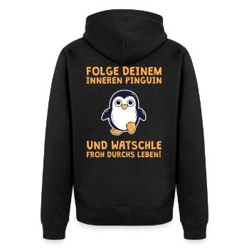 Folge deinem inneren Pinguin - Unisex Premium Bio Zip Hoodie - Schwarz - Hinten - Nico (187cm)