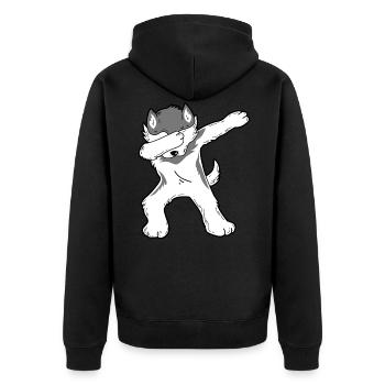 Dabbing Husky - Unisex Premium Bio Zip Hoodie - Schwarz - Hinten - Nico (187cm)