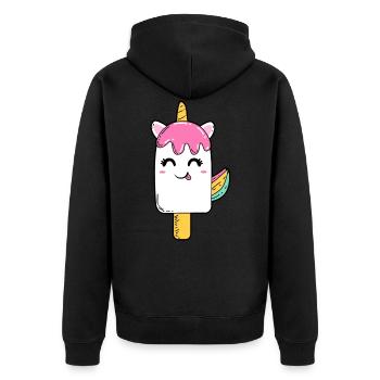 Einhorn Eis - Sommer - Unisex Premium Bio Zip Hoodie - Schwarz - Hinten - Nico (187cm)